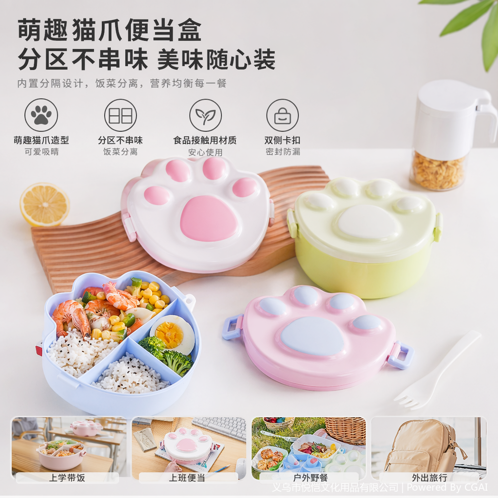 Student pink and white claw print silicone food storage box lunch box, children's cartoon simple lunch box details Picture