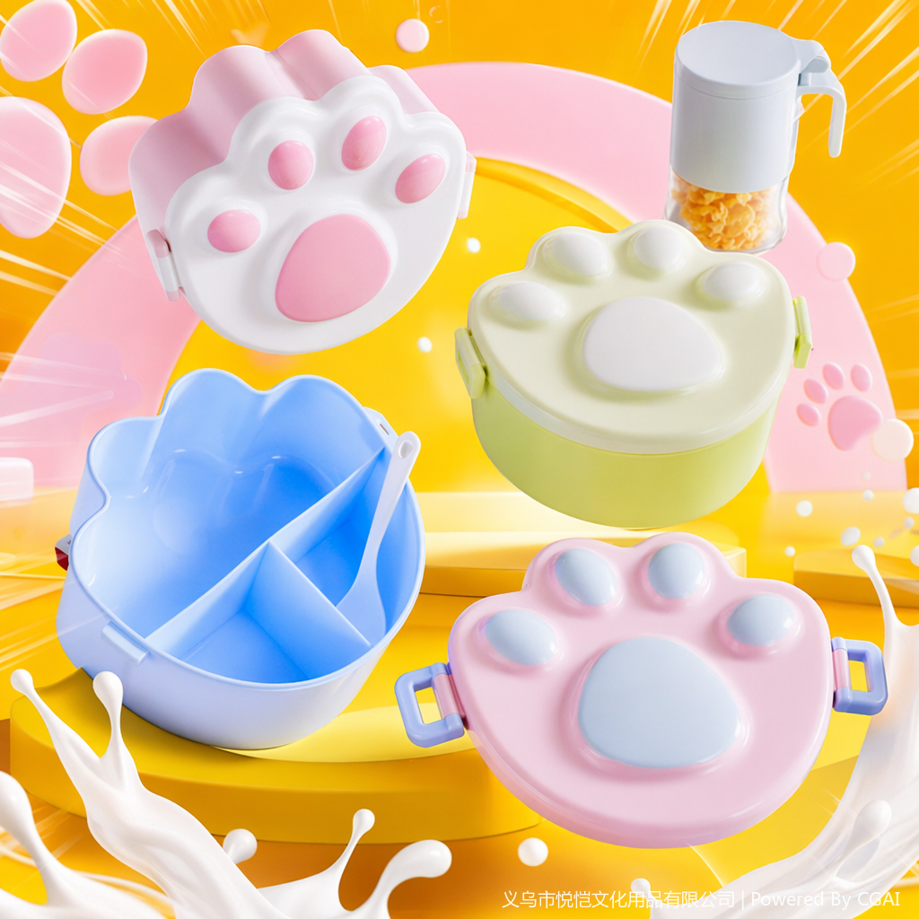Student pink and white claw print silicone food storage box lunch box, children's cartoon simple lunch box Specification image