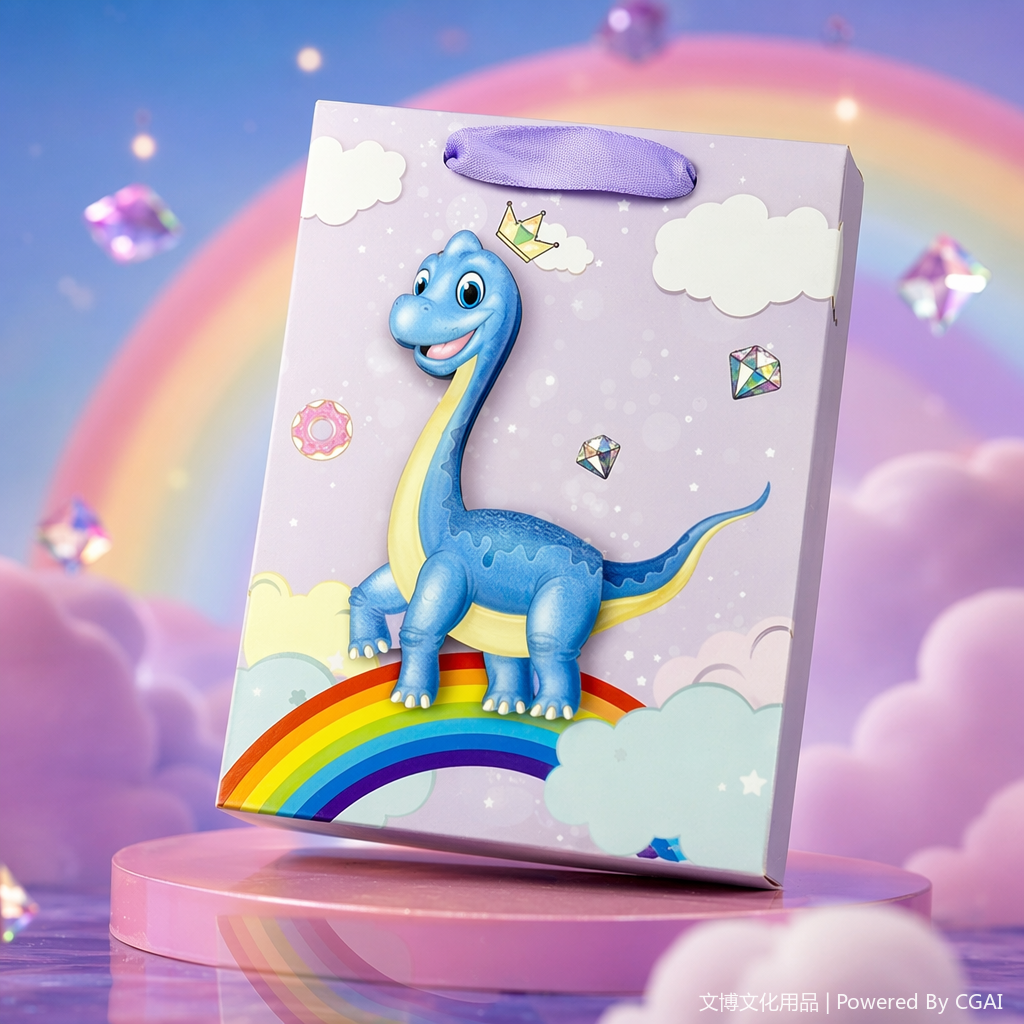 Purple cartoon dinosaur rainbow gift bag, souvenir, running light decoration packaging box Specification image