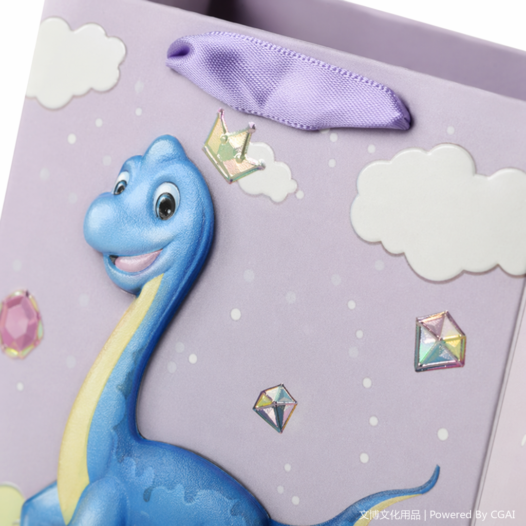 Purple cartoon dinosaur rainbow gift bag, souvenir, running light decoration packaging box Application Scenario