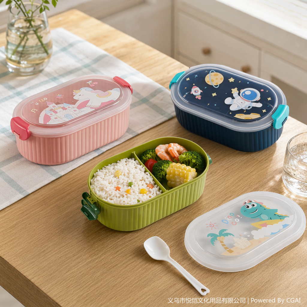 Colorful cartoon plastic food storage box combination, student and children's lunch box, simple lunch box