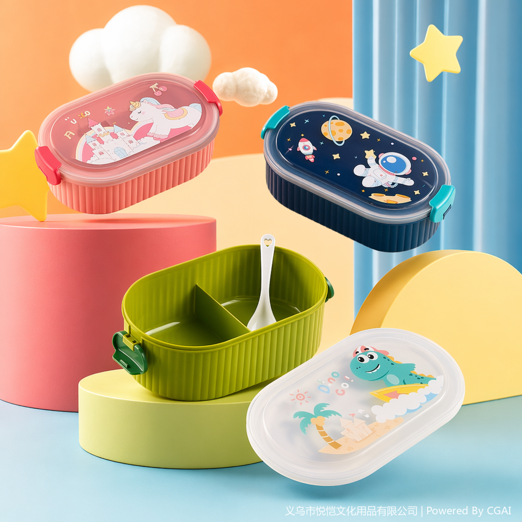 Colorful cartoon plastic food storage box combination, student and children's lunch box, simple lunch box Specification image