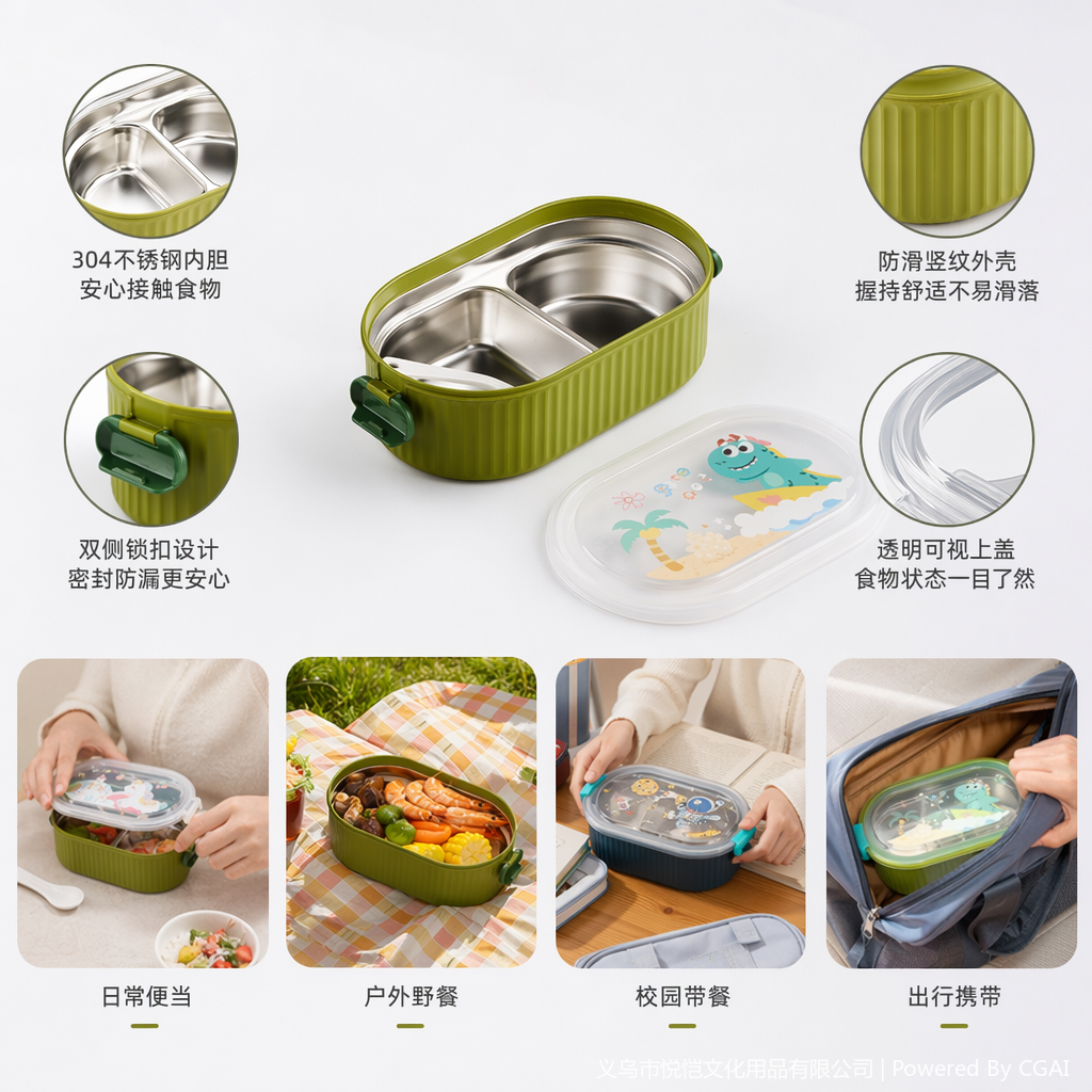 Colorful cartoon silicone food storage box set, simple lunch box for children and students details Picture