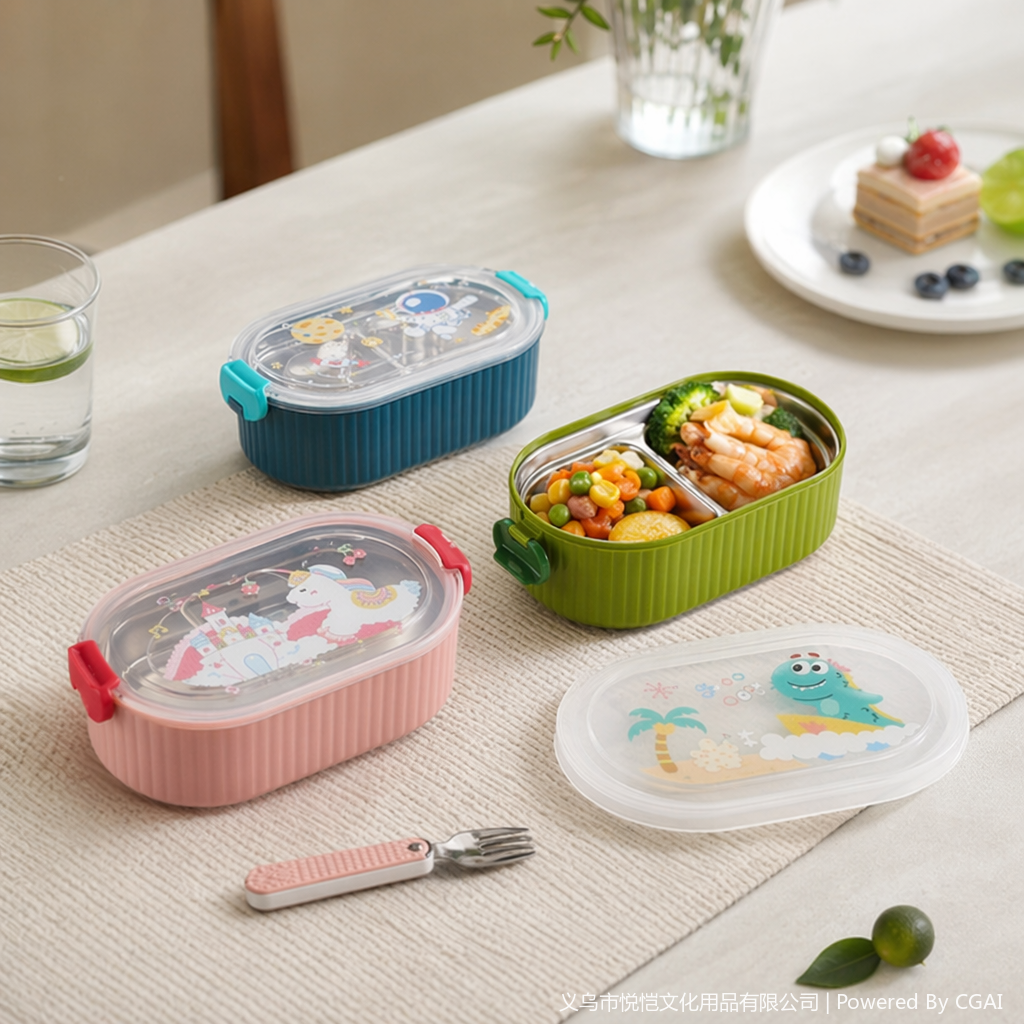 Colorful cartoon silicone food storage box set, simple lunch box for children and students
