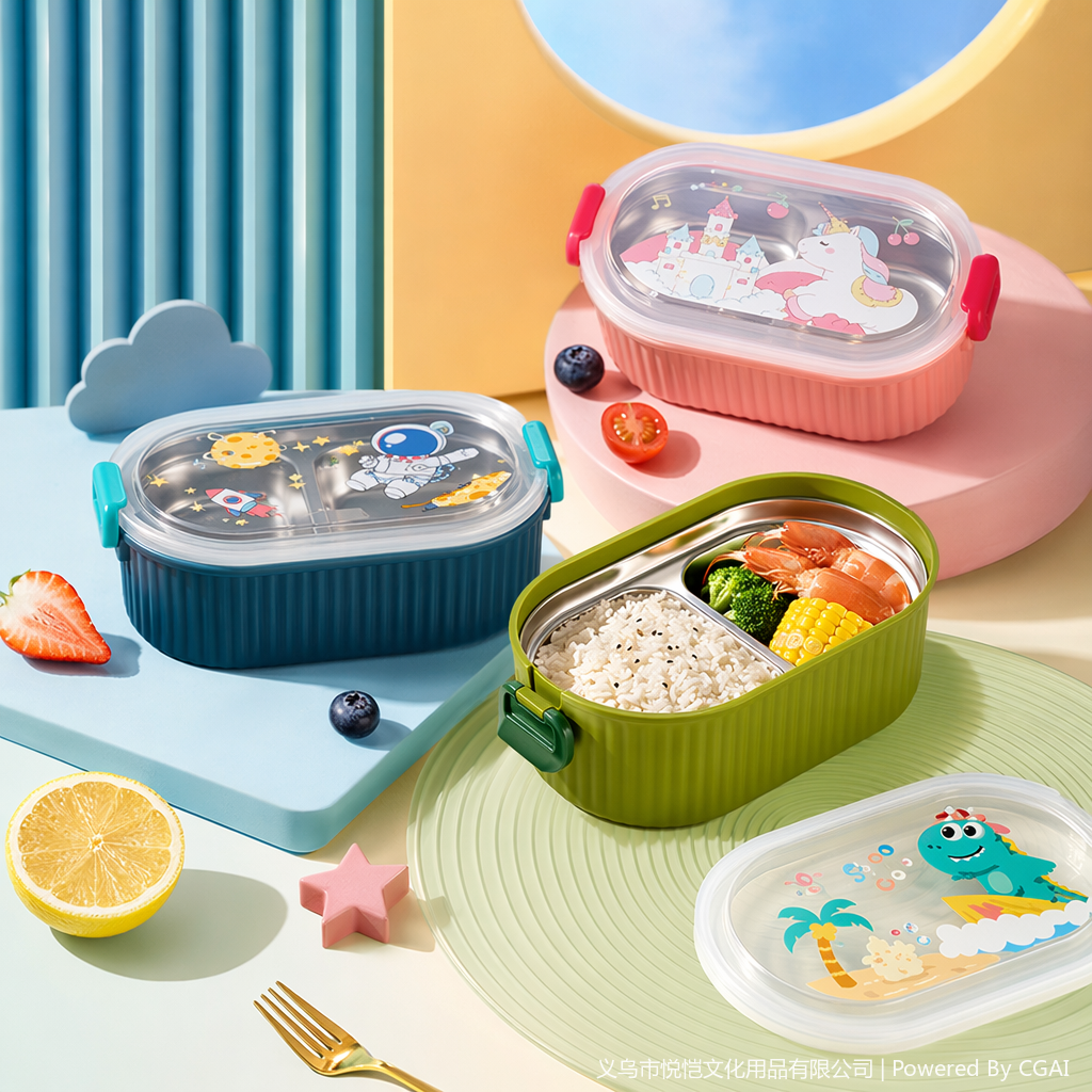 Colorful cartoon silicone food storage box set, simple lunch box for children and students Specification image