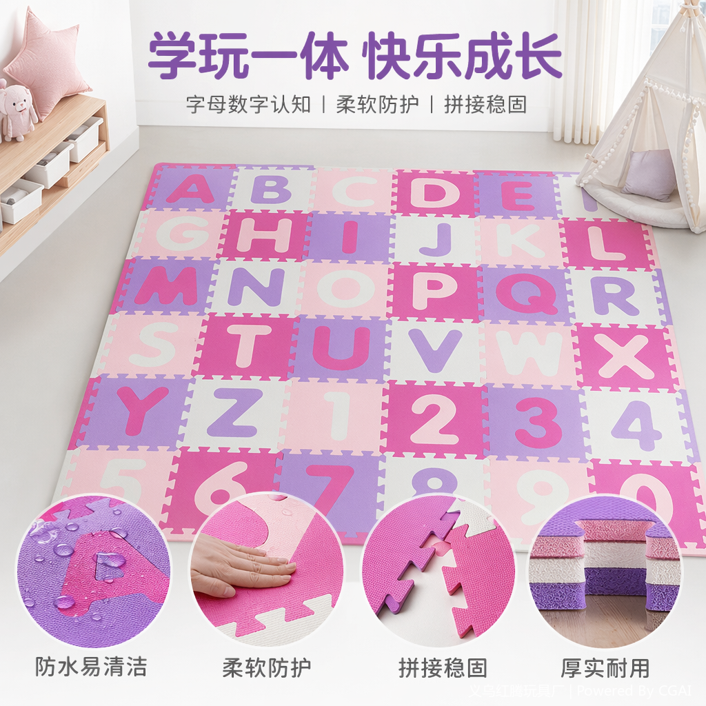 粉色拼图字母数字图案入户地垫厨房浴垫婴儿垫几何纹地毯