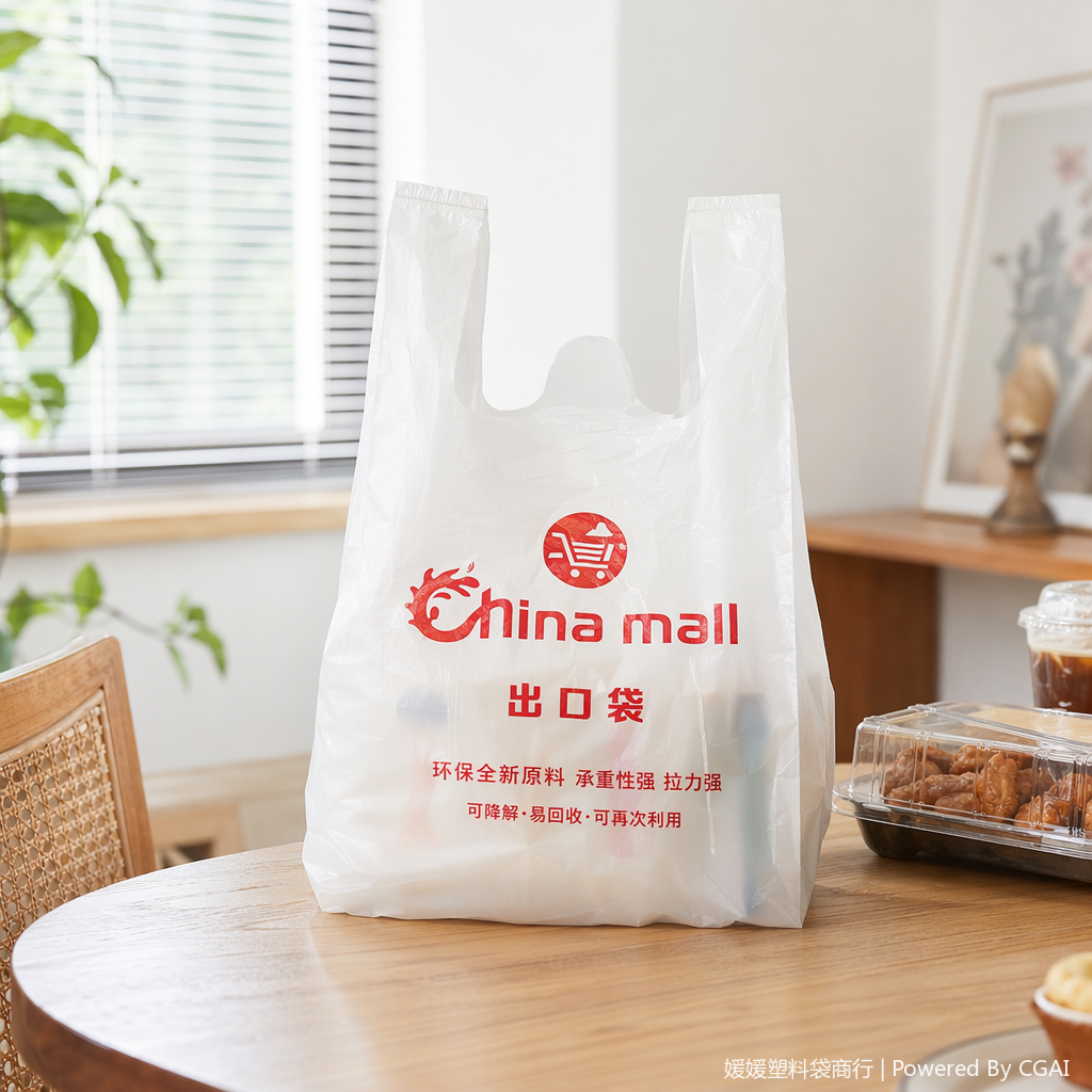 White plastic shopping bags printed with the words "Cinina mall" for hand-held clothing and underwear express delivery packaging bags details Picture