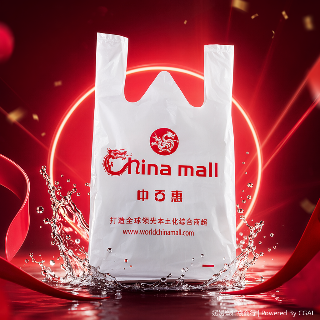 White plastic shopping bags printed with the words "Cinina mall" for hand-held clothing and underwear express delivery packaging bags Specification image