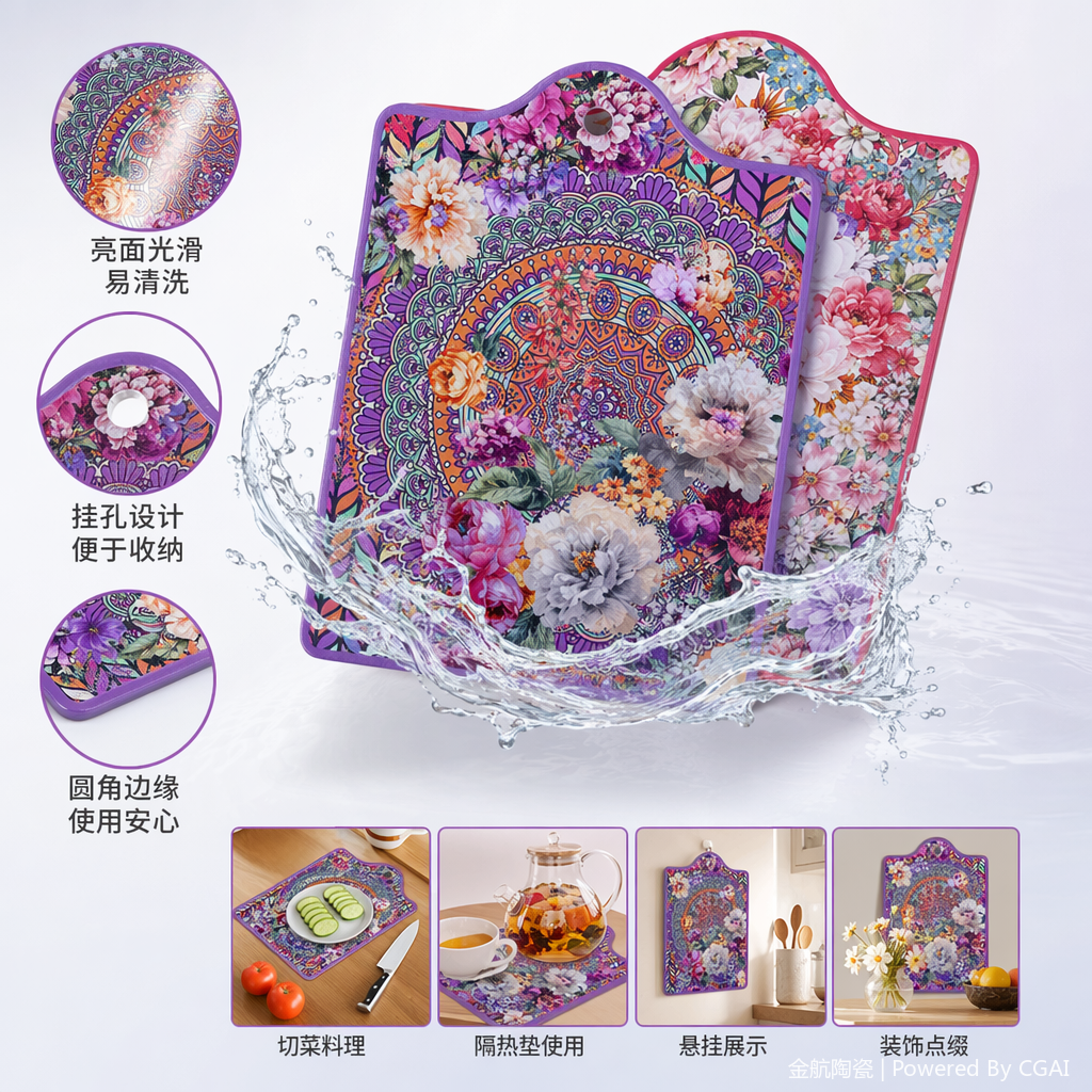 现代装饰画彩色花卉曼陀罗隔热垫蜡染布网花台布刺绣府绸
