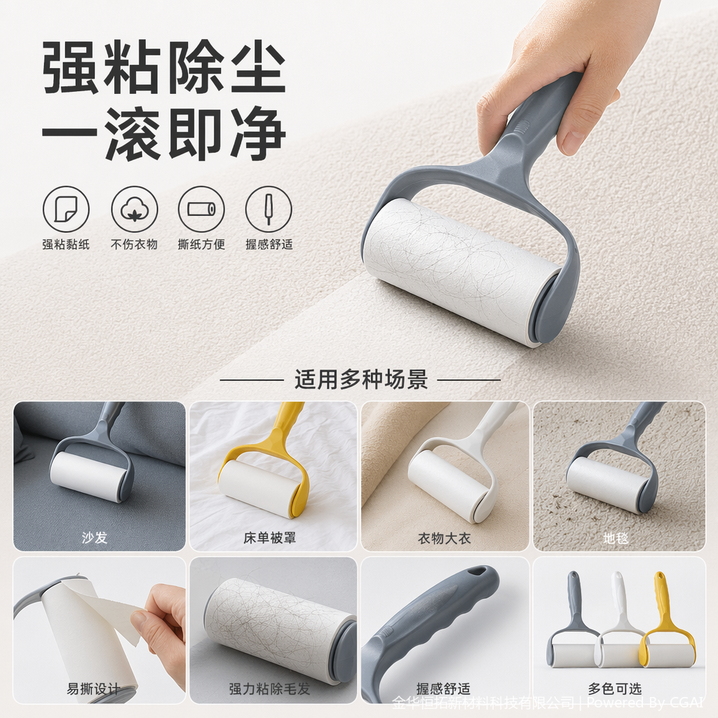 三款颜色手柄粘毛滚筒 白色滚筒配灰黄白塑料手柄通用五金配件