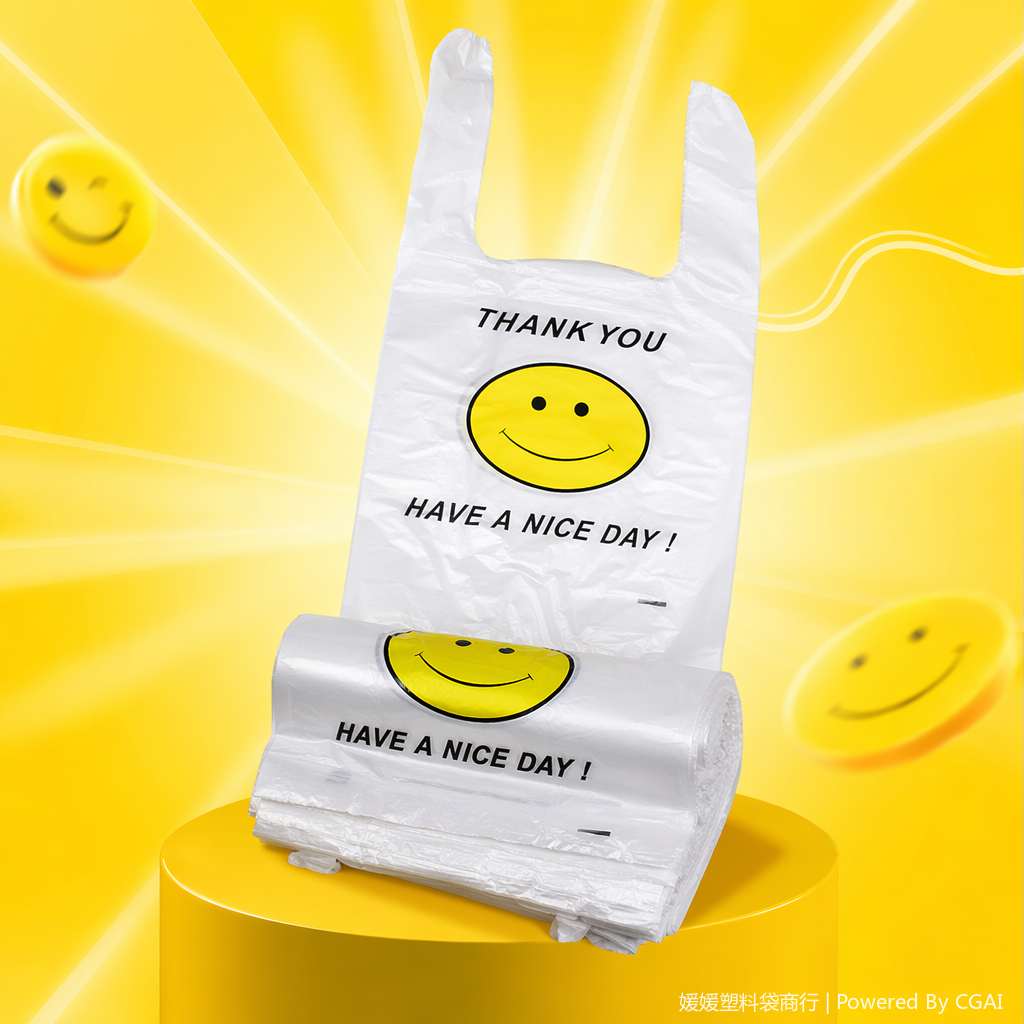 White PVC self-sealing bag printed with yellow smiley face English pattern, OPP aluminum foil self-standing type Specification image