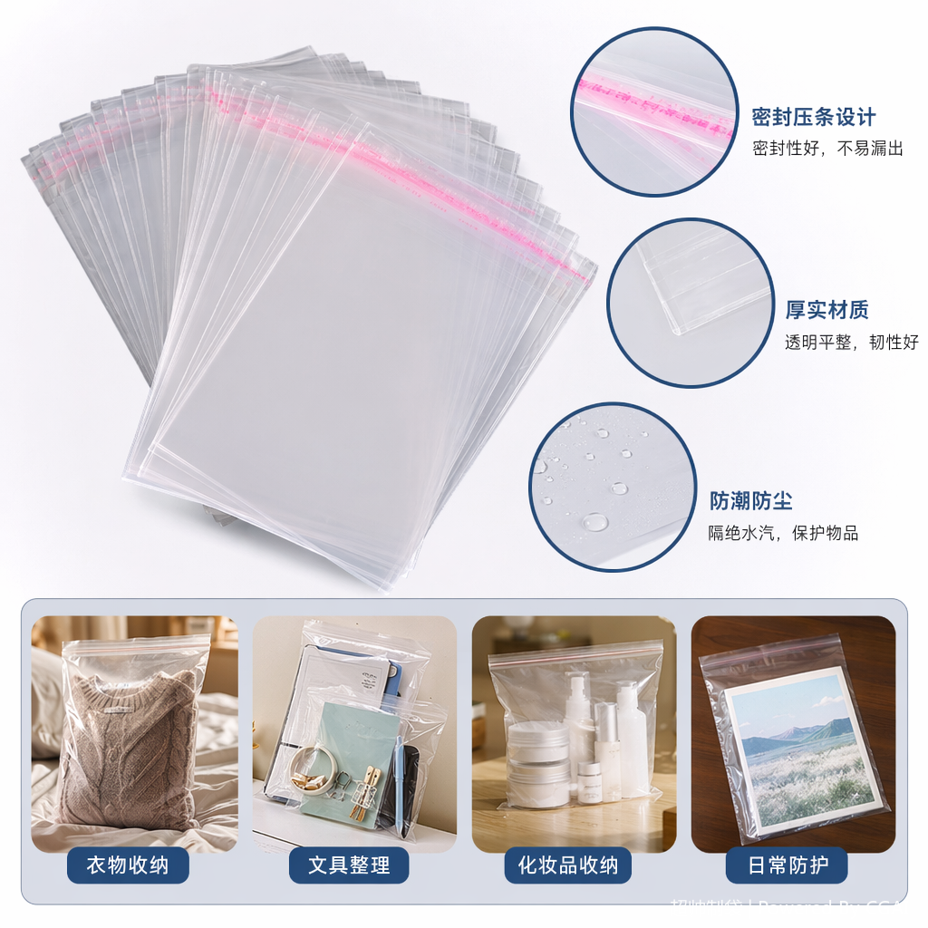 Transparent OPP self-adhesive plastic self-sealing bags, PVC aluminum foil self-standing packaging bags, opp bags