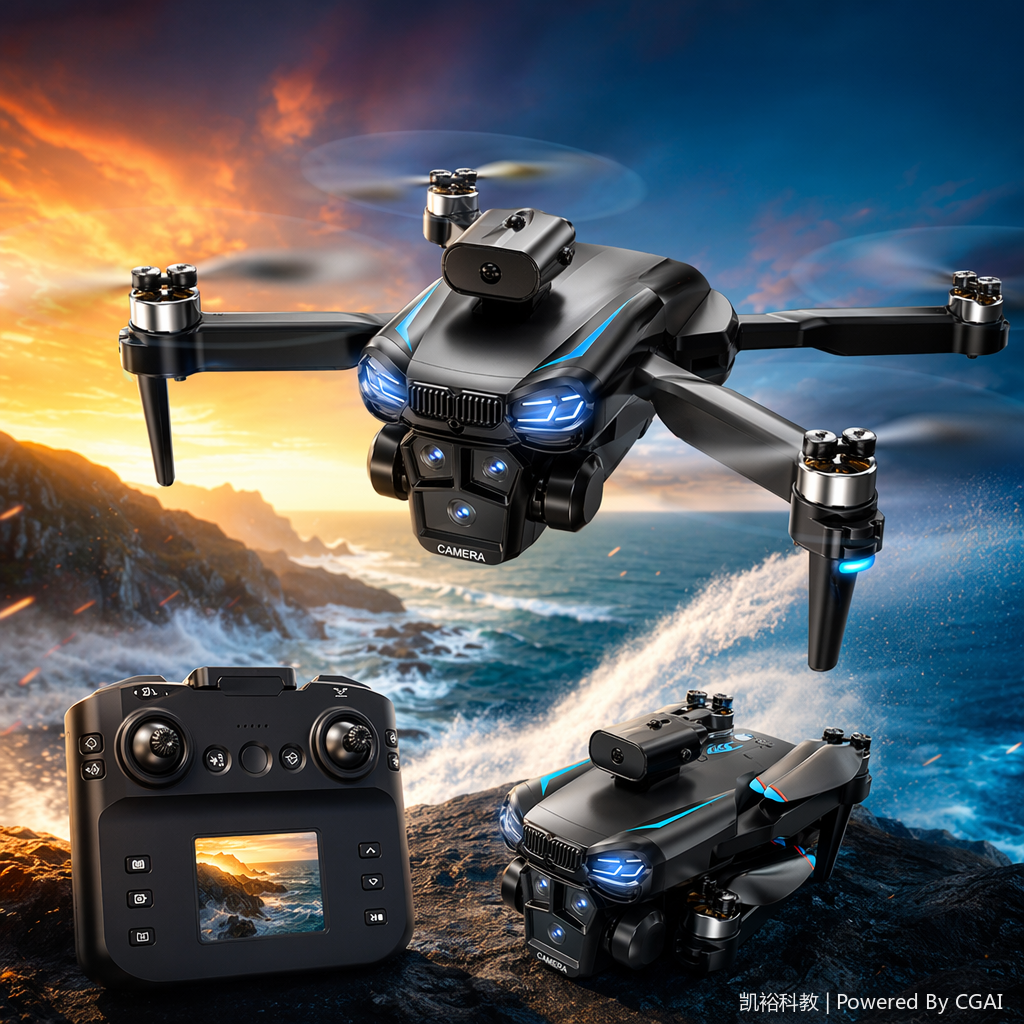 The Foozac intelligent obstacle avoidance drone features headless mode, altitude holding mode, WiFi FPV (dual-lens switching function), and remote lens adjustment function. Avoid obstacles on all sides Specification image