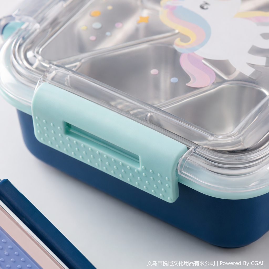 A stainless steel insulated lunch box set with a colorful unicorn pattern style Application Scenario