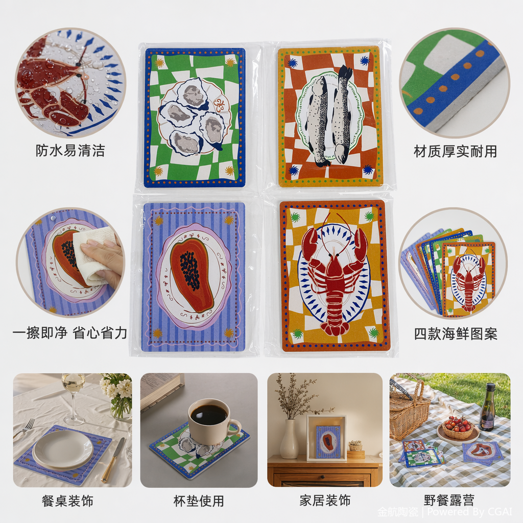 食品主题冰箱贴彩色生蚝鱼木瓜龙虾