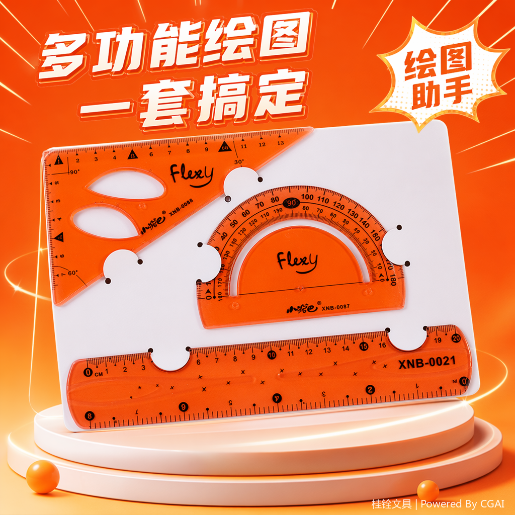 橙色透明角度尺量角器直尺组合套装细节图