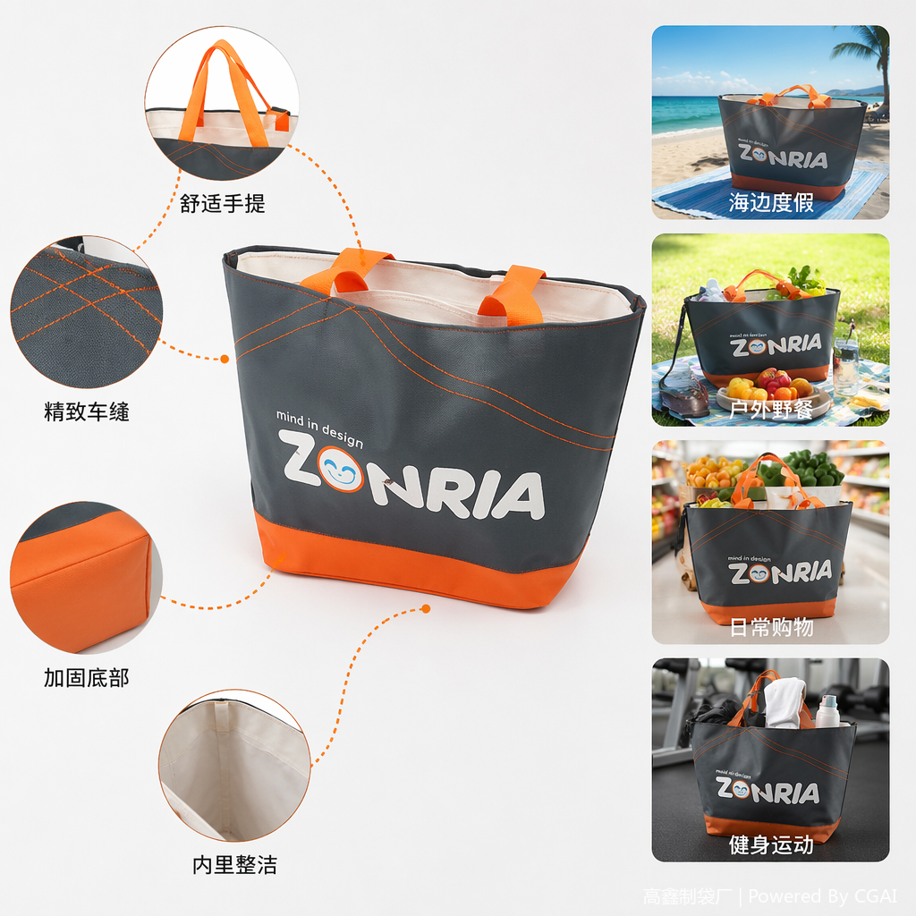 灰色橙边透明手提塑料礼品袋 手提打包袋