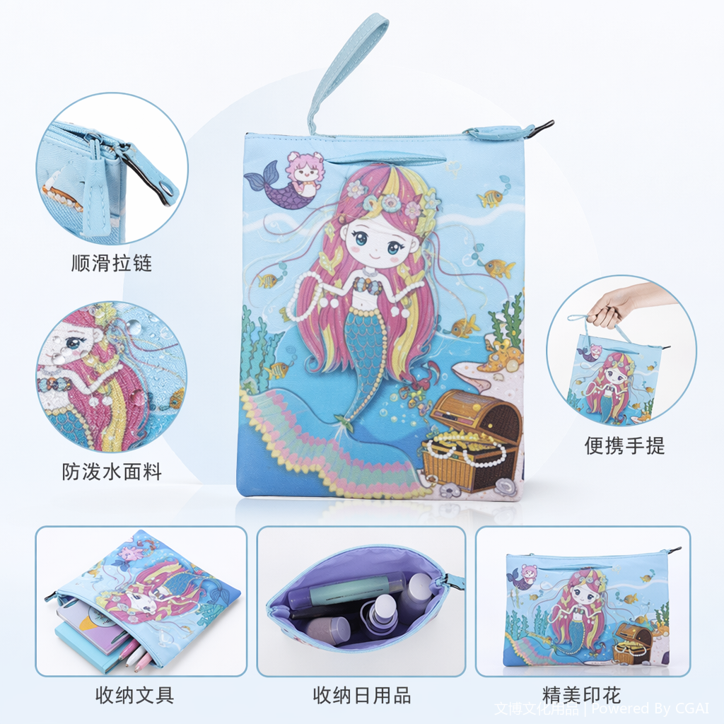 招财猫彩色美人鱼香薰摆件拼豆融合豆文创礼品袋定制