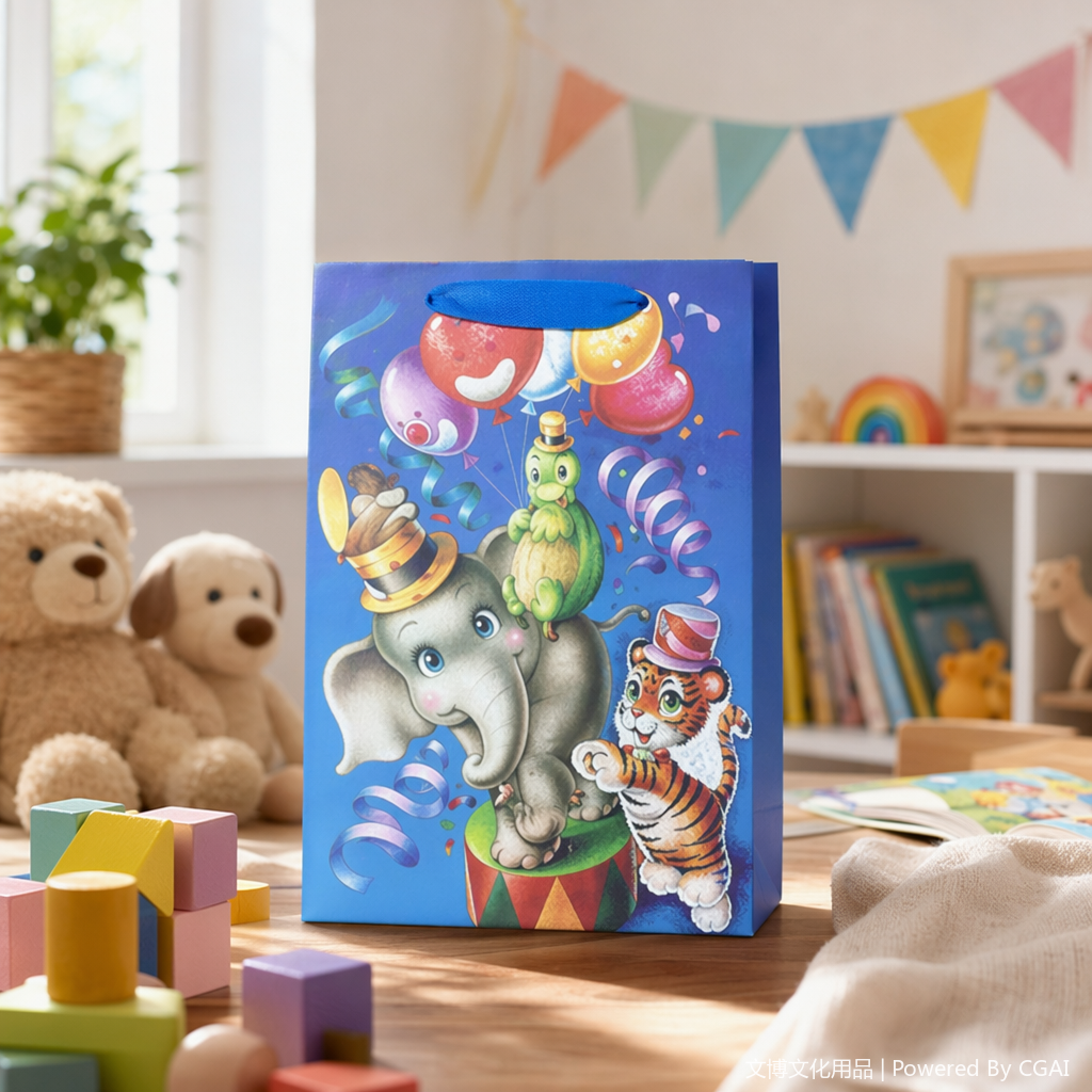Blue background cartoon animal gift bags, souvenir packaging boxes, accessory packaging boxes, running light gift packaging details Picture