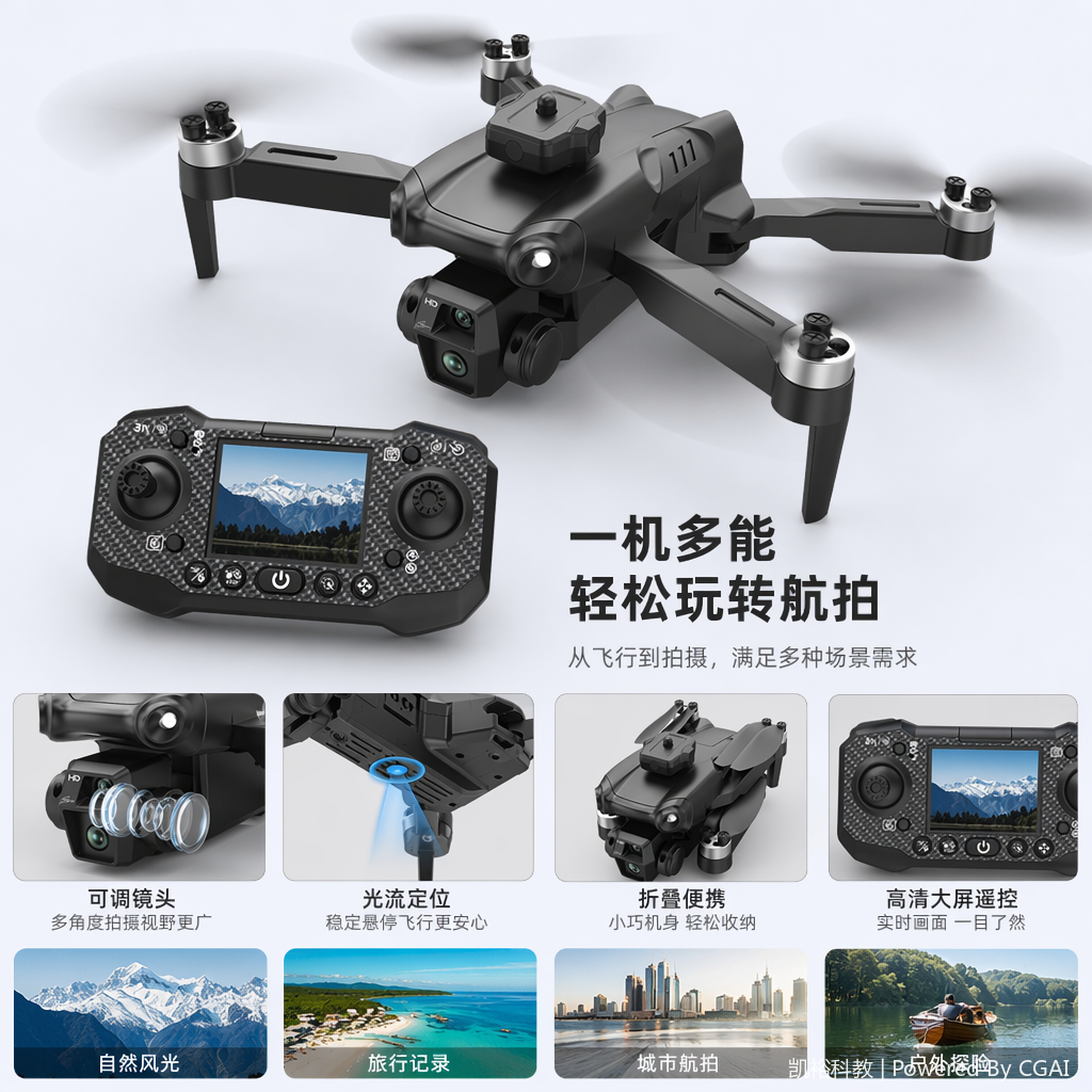 Foozac features lateral flight, headless mode, altitude hold mode, WiFi FPV (dual-lens switching function), and remote lens adjustment