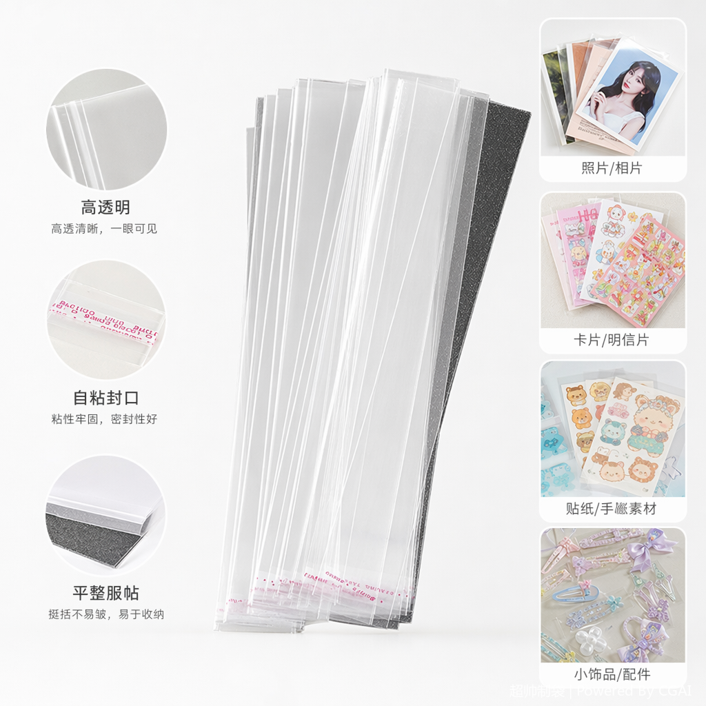 Transparent OPP slender self-adhesive plastic self-sealing bag PVC aluminum foil self-standing packaging bag