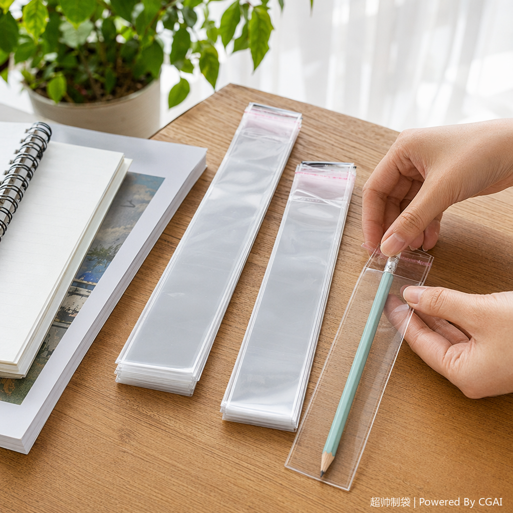 Transparent OPP long strip self-adhesive plastic self-sealing bag, PVC aluminum foil self-standing packaging bag, opp bag details Picture