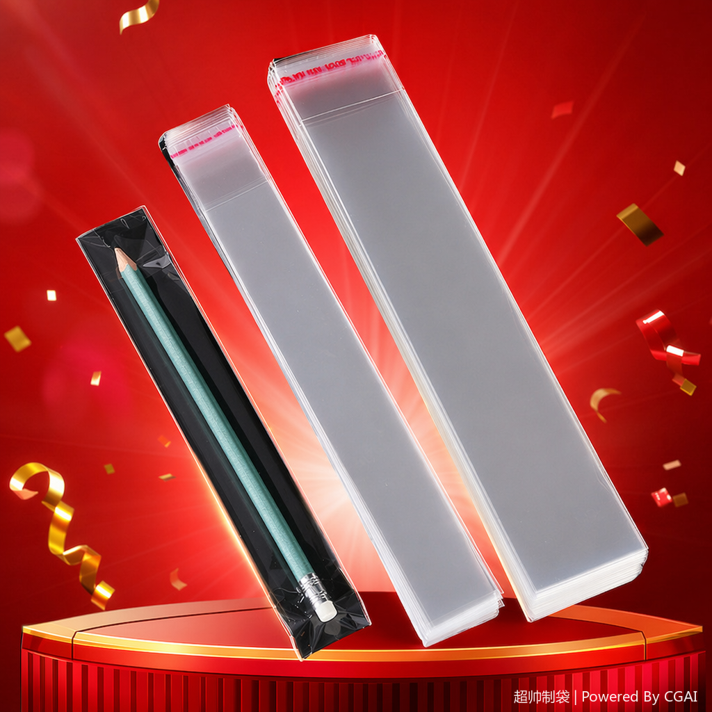 Transparent OPP long strip self-adhesive plastic self-sealing bag, PVC aluminum foil self-standing packaging bag, opp bag Specification image