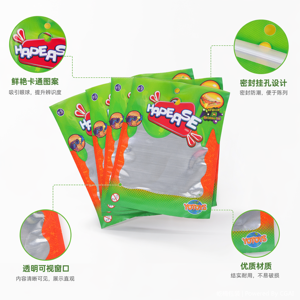 Green transparent plastic food bags, aluminum foil self-standing and self-sealing dog food packaging bags, vacuum machine applicable