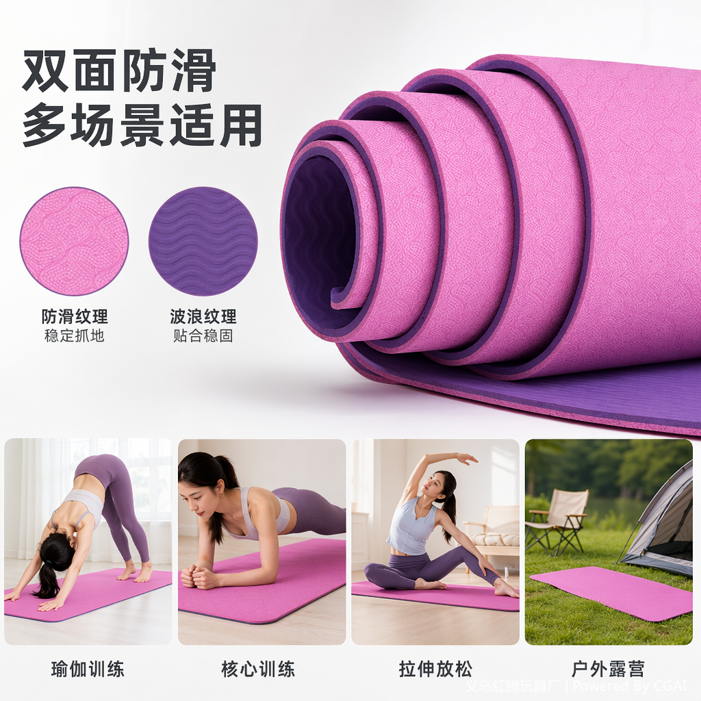 曼陀罗波斯风天然橡胶粉色瑜伽垫