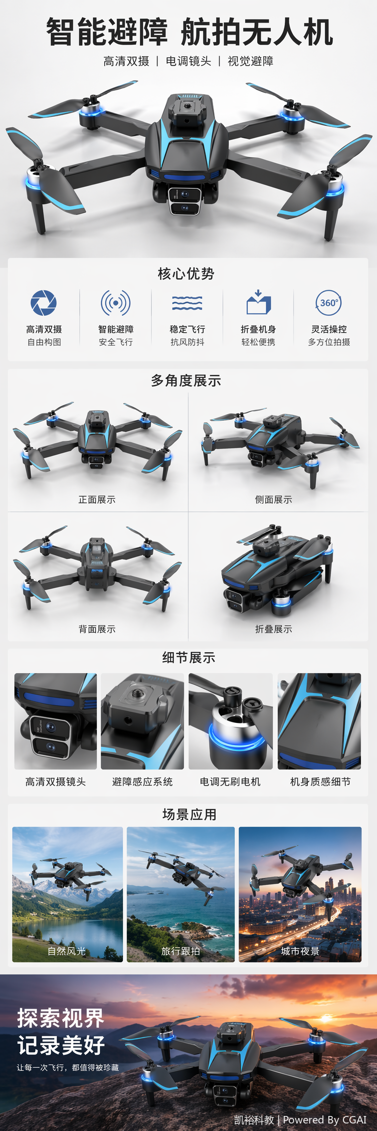 FOOZAC屏控无人机无头模式、高度保持模式、WiFi FPV（双镜头切换功能），镜头遥控调节功能 pic 1