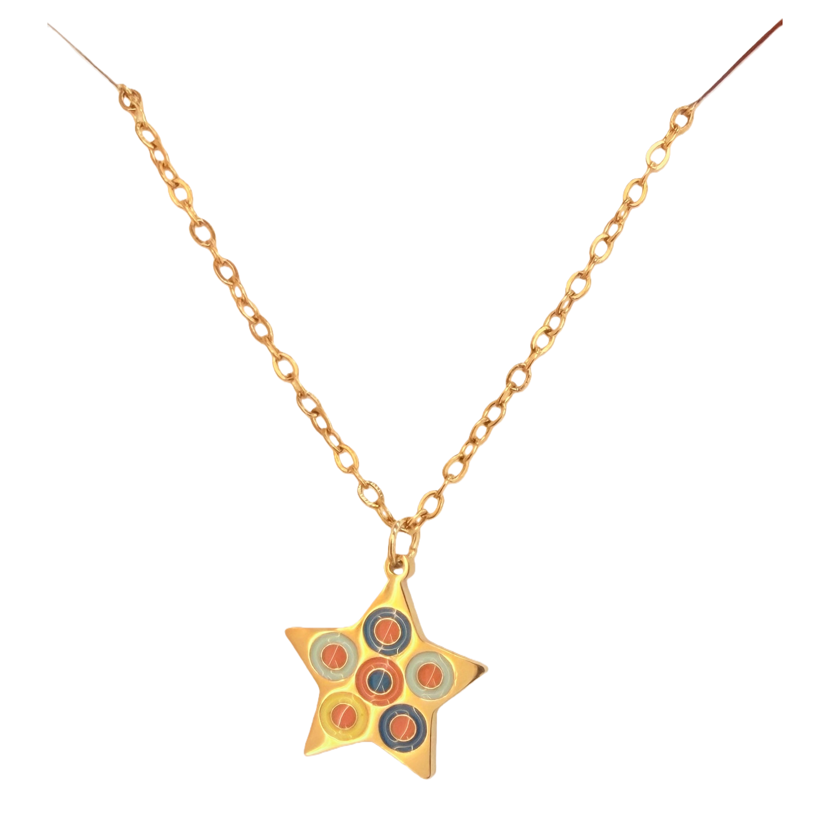 Retro multi-color polka dot five-star stainless steel necklace, niche color-blocking star-shaped pendant, retro atmosphere, versatile and non-fading, girls' decoration collarbone chain Item Picture