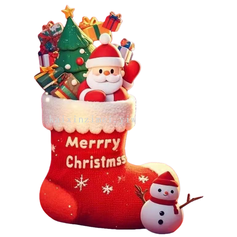 红色圣诞袜带 Merry Christmas 字样 袜口白绒毛配圣诞老人雪人玩偶 抱枕详情6