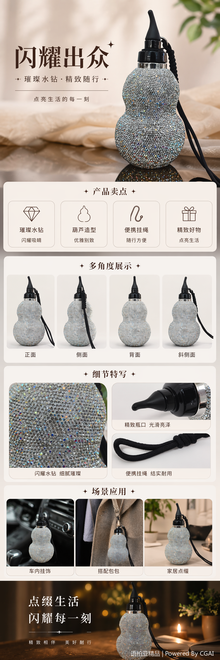 闪亮水钻葫芦形钢化玻璃杯茶杯水杯保温玻璃水杯详情1