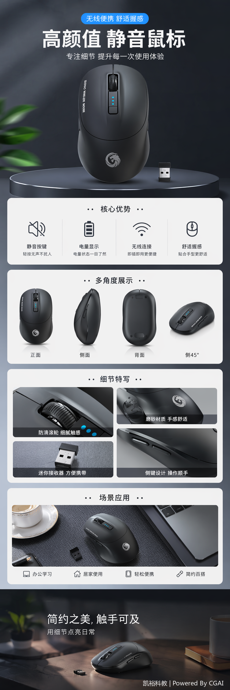 fooazc厂家直销充电无线AI鼠标静音蓝牙2.4G双模办公笔记本游戏带电量显示 pic 1