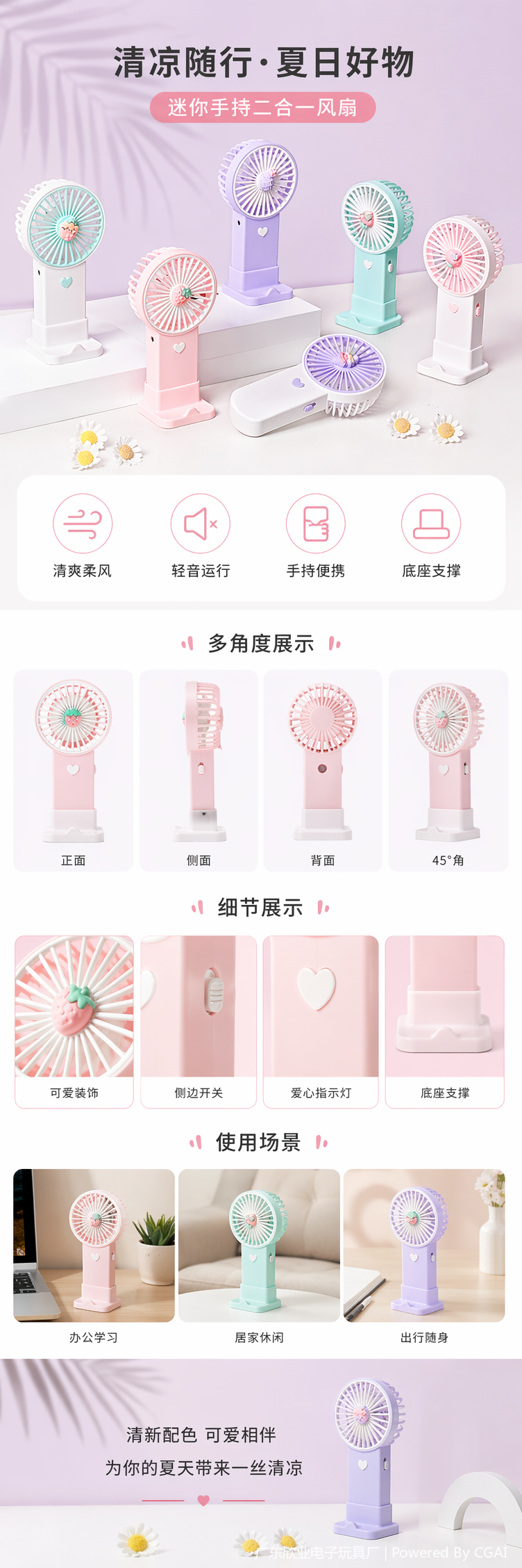 卡通水果迷你手持小风扇详情1