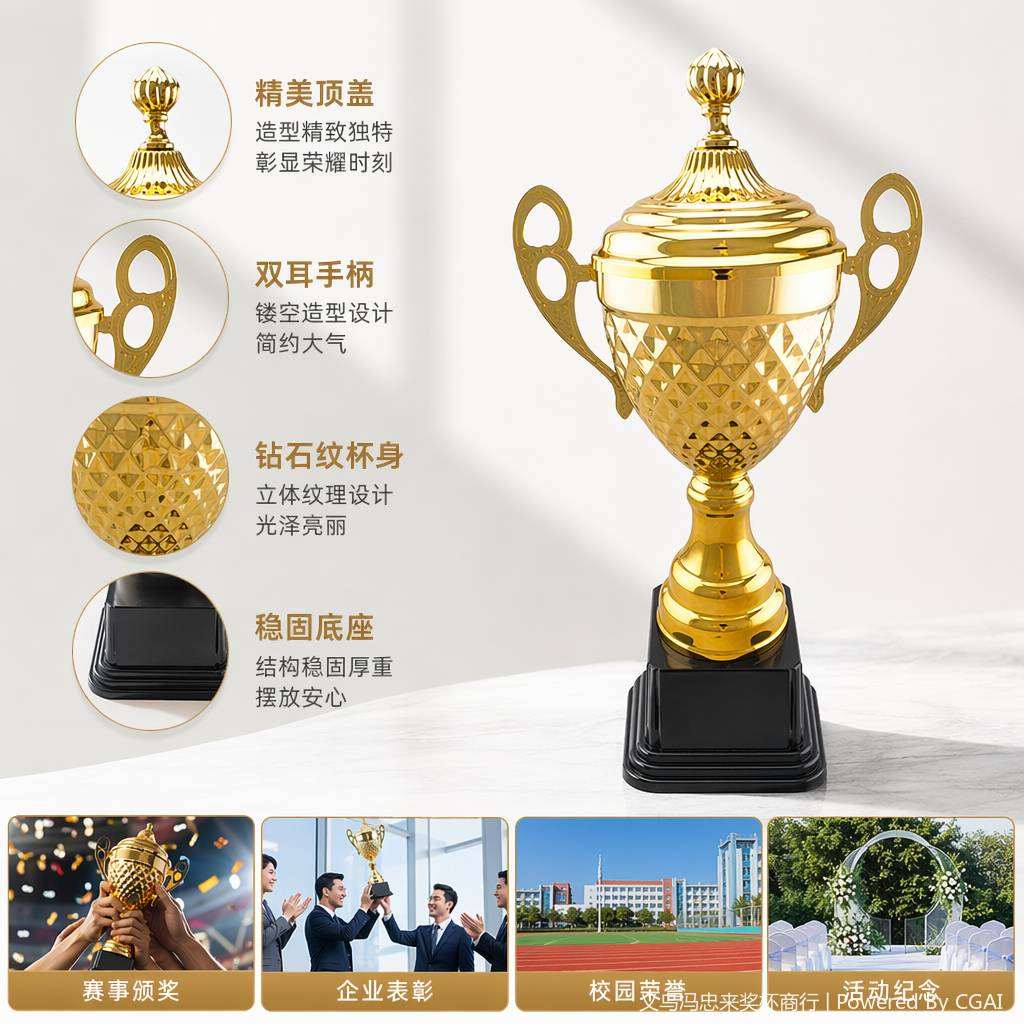 英超赛事纪念鸿运金色水晶奖杯配塑料底座