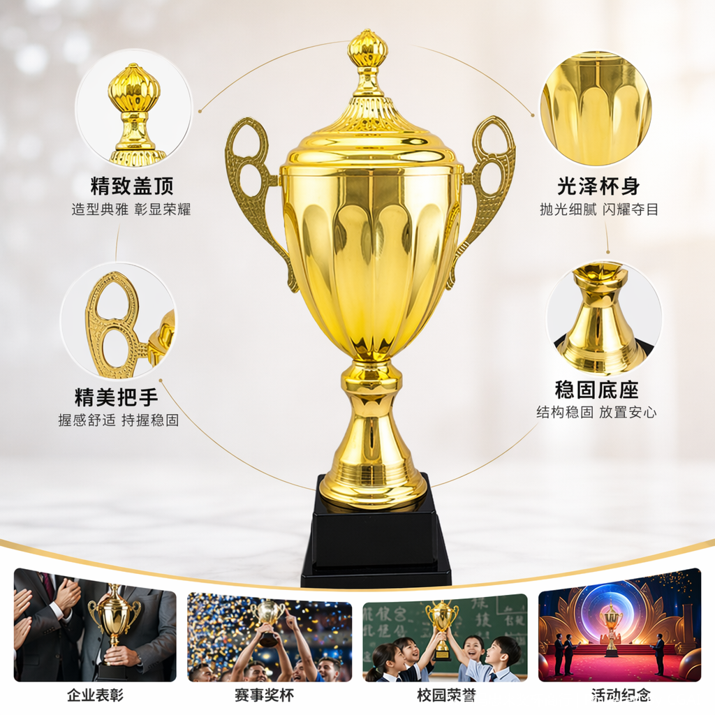 忠来金色英超水晶奖杯塑料底座大奖杯
