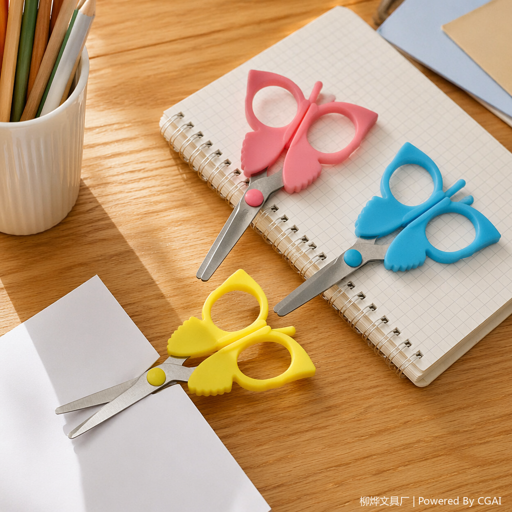 Colorful butterfly-shaped children's safety scissors and other scissors with round heads are suitable for use in kindergartens details Picture
