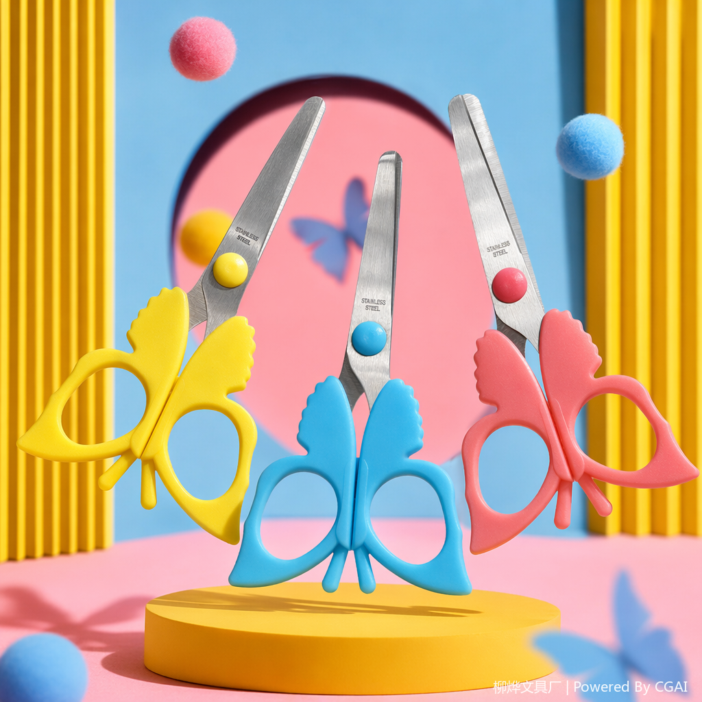 Colorful butterfly-shaped children's safety scissors and other scissors with round heads are suitable for use in kindergartens Specification image