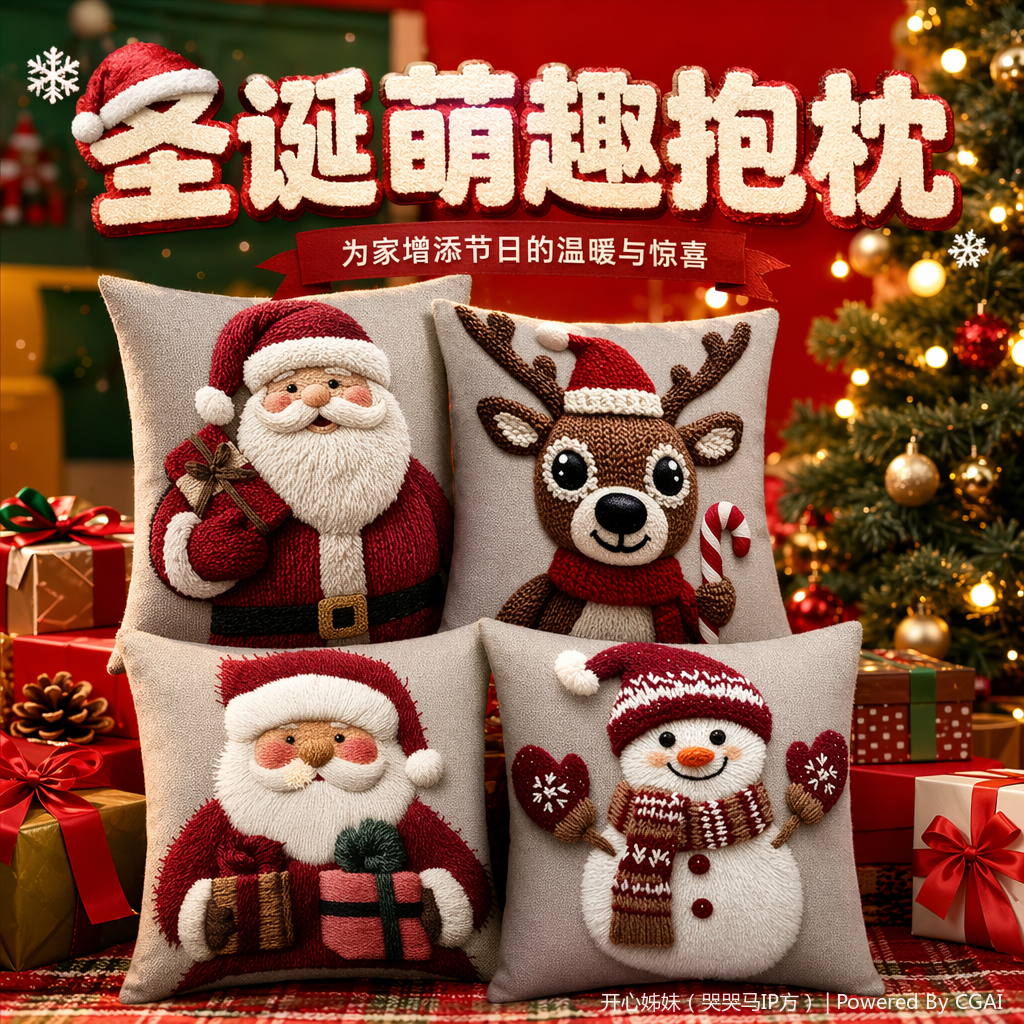 Christmas-themed plush embroidery tufted Tibetan-style cushion pillow Specification image