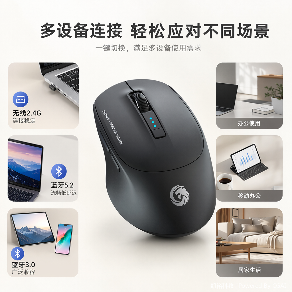 fooazc厂家直销充电无线AI鼠标静音蓝牙2.4G双模办公笔记本游戏带电量显示
