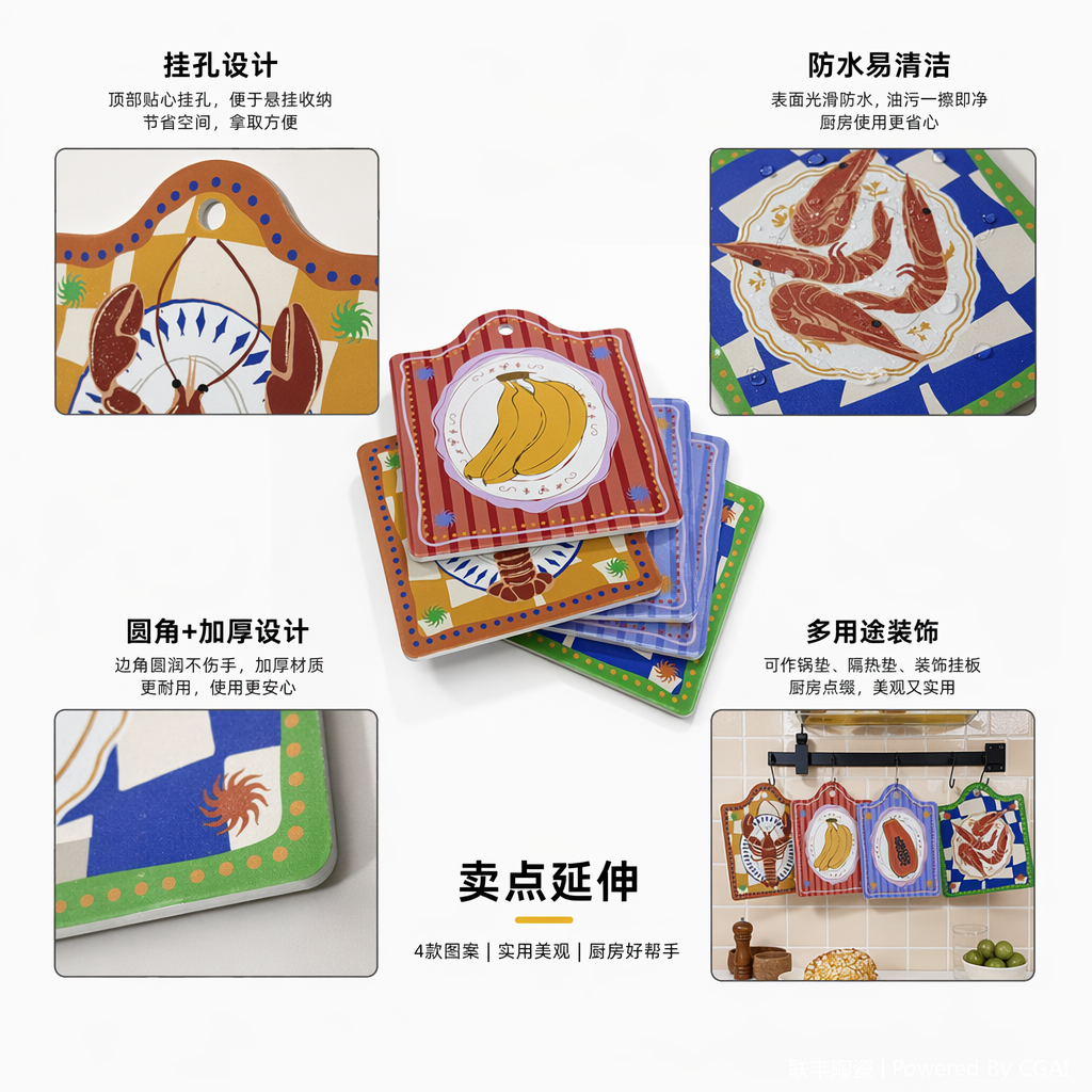 现代彩色图案龙虾香蕉木瓜虾装饰画挂画壁画喷绘锅垫杯垫隔热垫