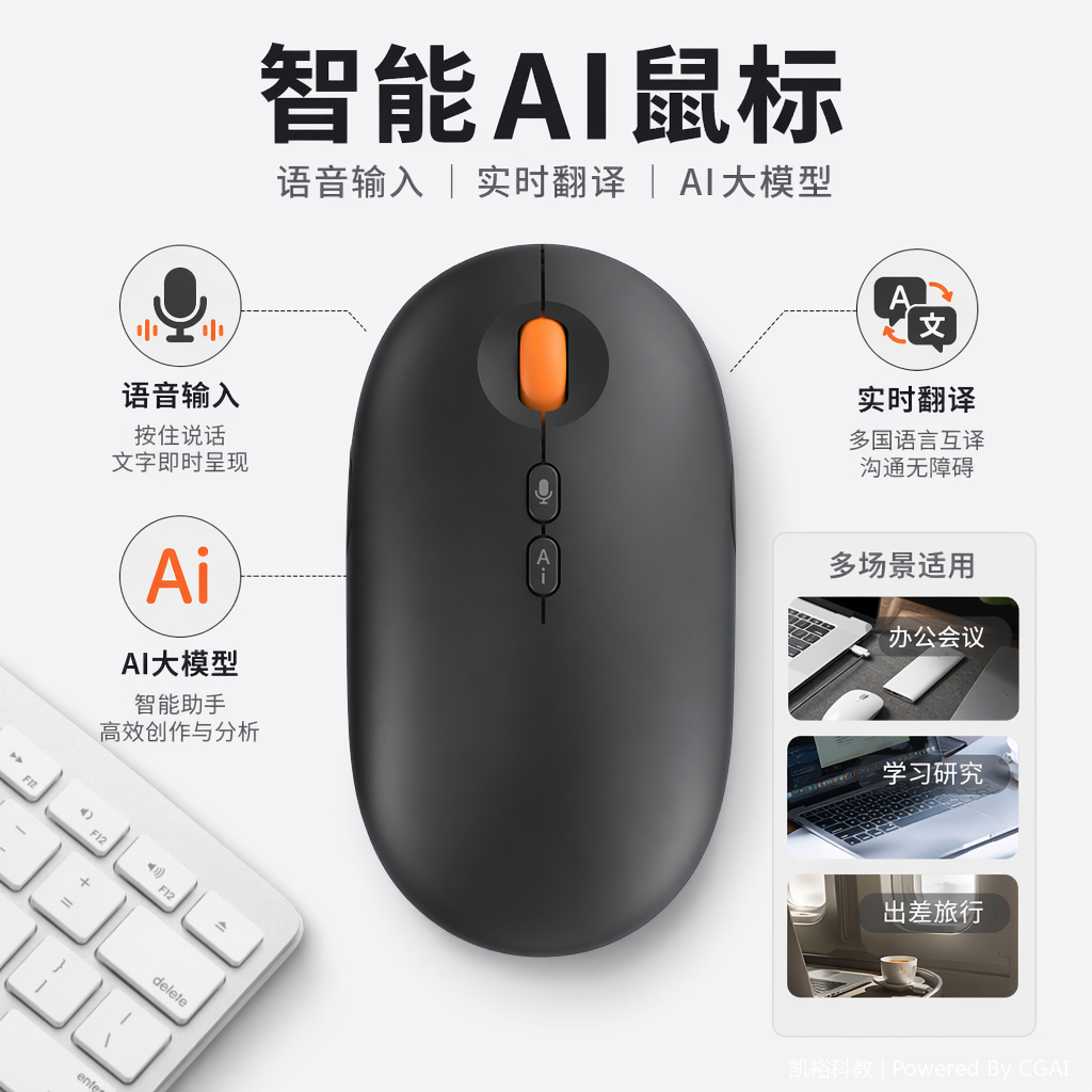 foozac工厂现货ai智能语音鼠标无线蓝牙双模声控说话打字翻译写作问答图