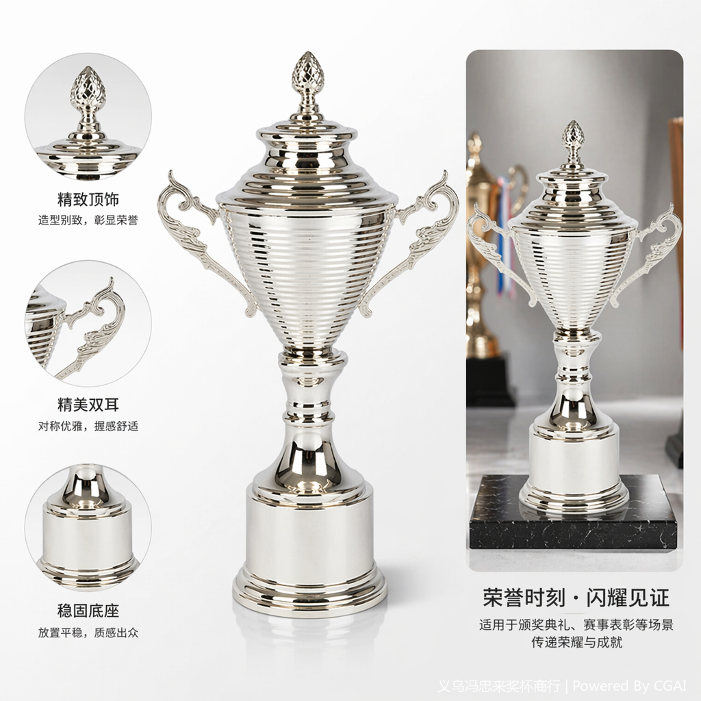 忠来英超银色水晶奖杯塑料底座大奖杯