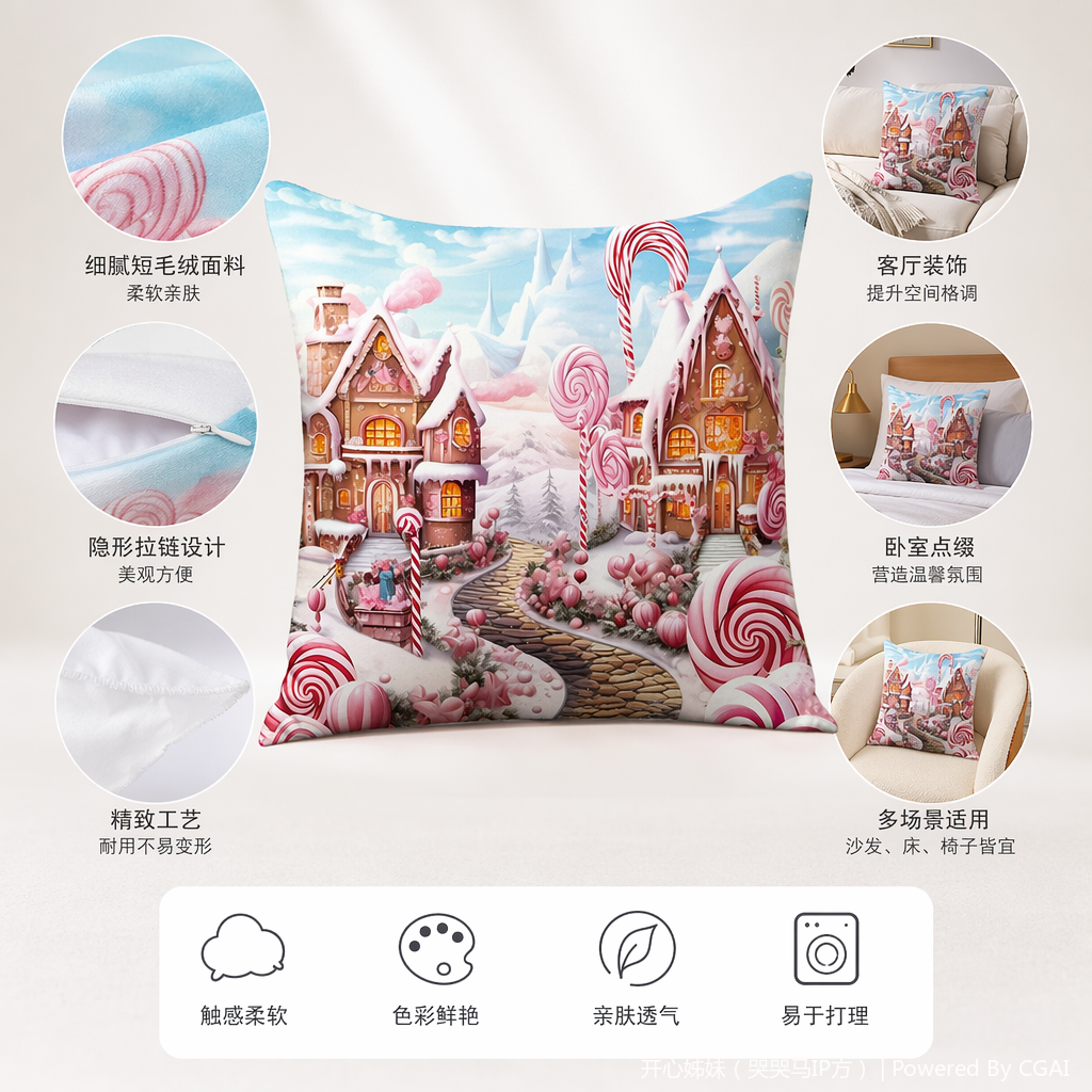 Pink candy fairy tale Village tufted Tibetan-style cushion pillow custom-made
