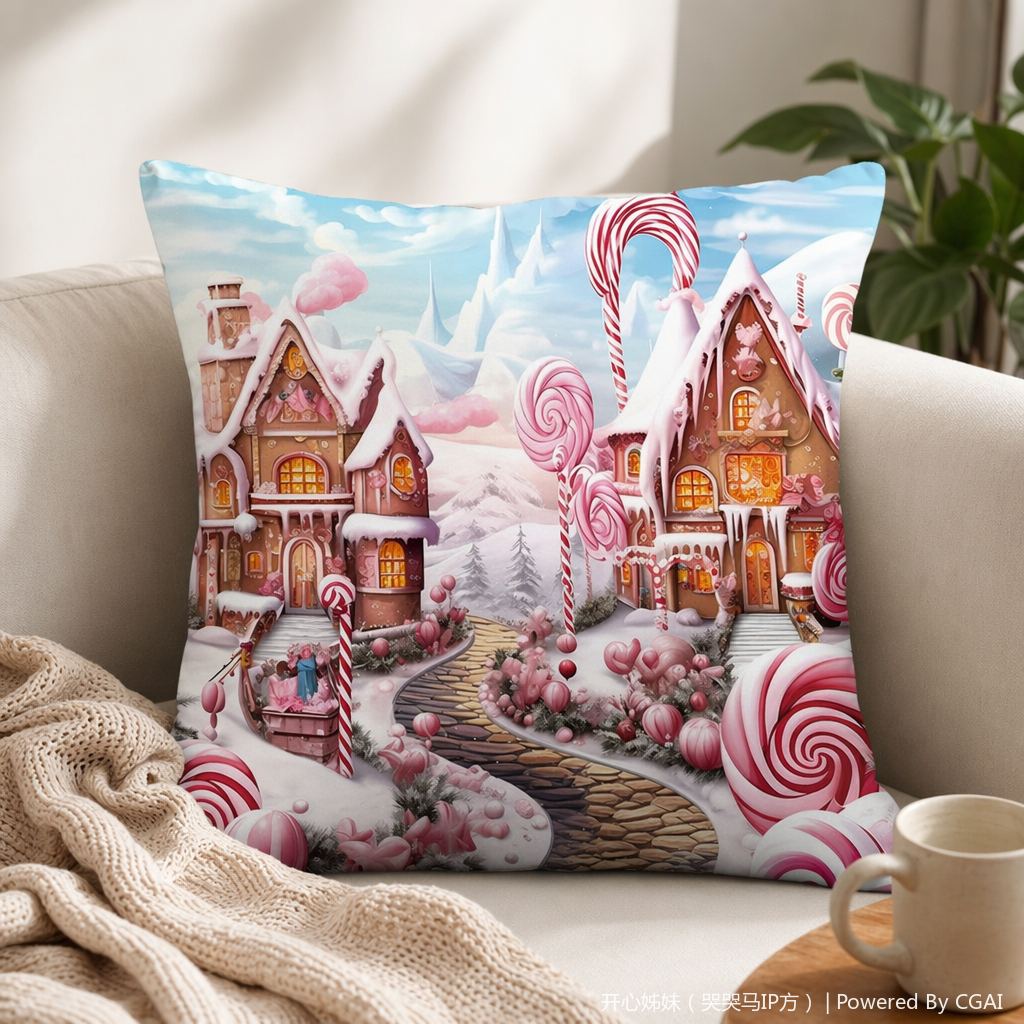 Pink candy fairy tale Village tufted Tibetan-style cushion pillow custom-made details Picture