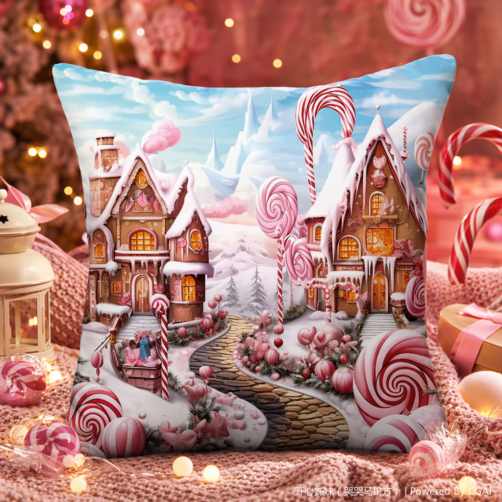 Pink candy fairy tale Village tufted Tibetan-style cushion pillow custom-made Specification image