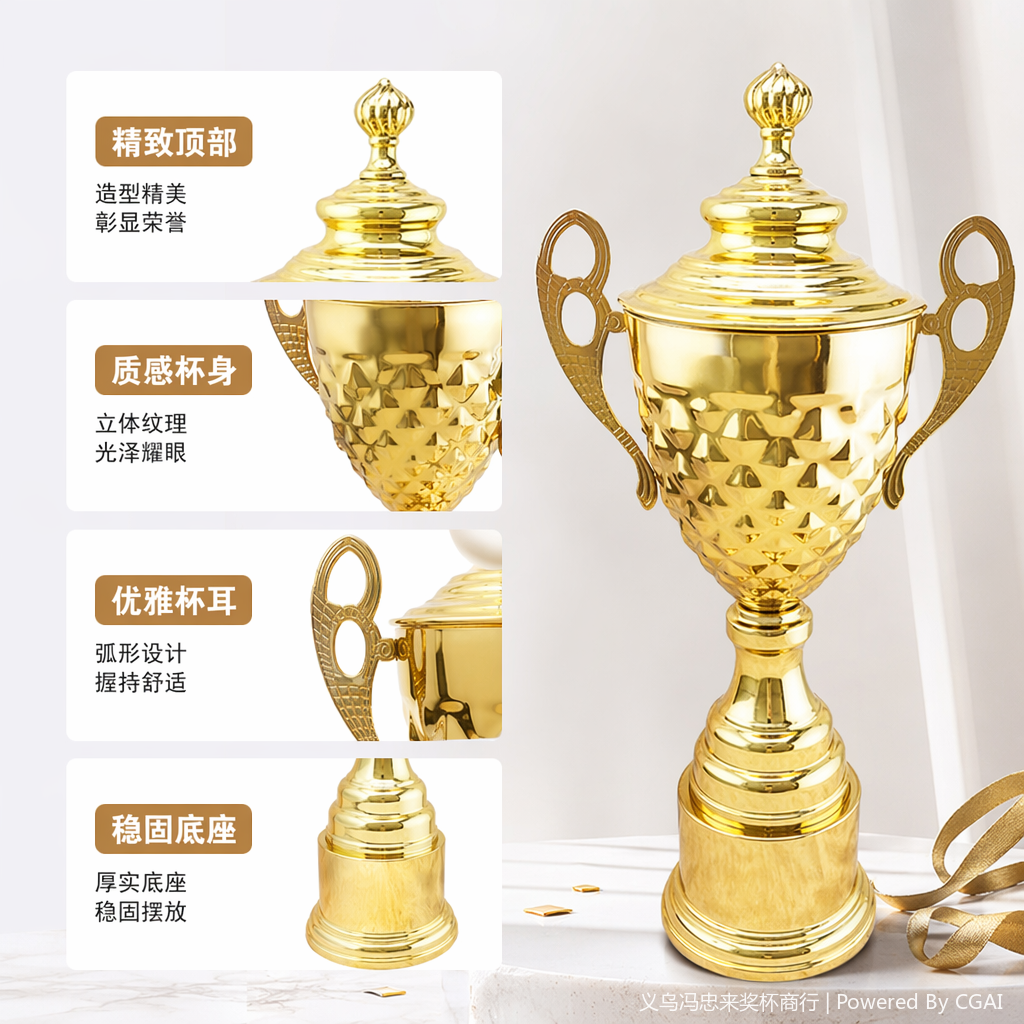 忠来英超金色水晶奖杯配塑料底座适合颁奖典礼使用