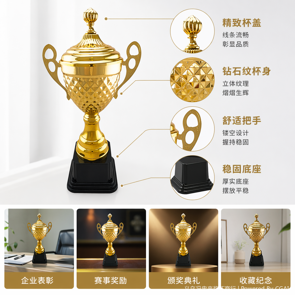 忠来英超纪念款金色水晶大奖杯配稳固塑料底座