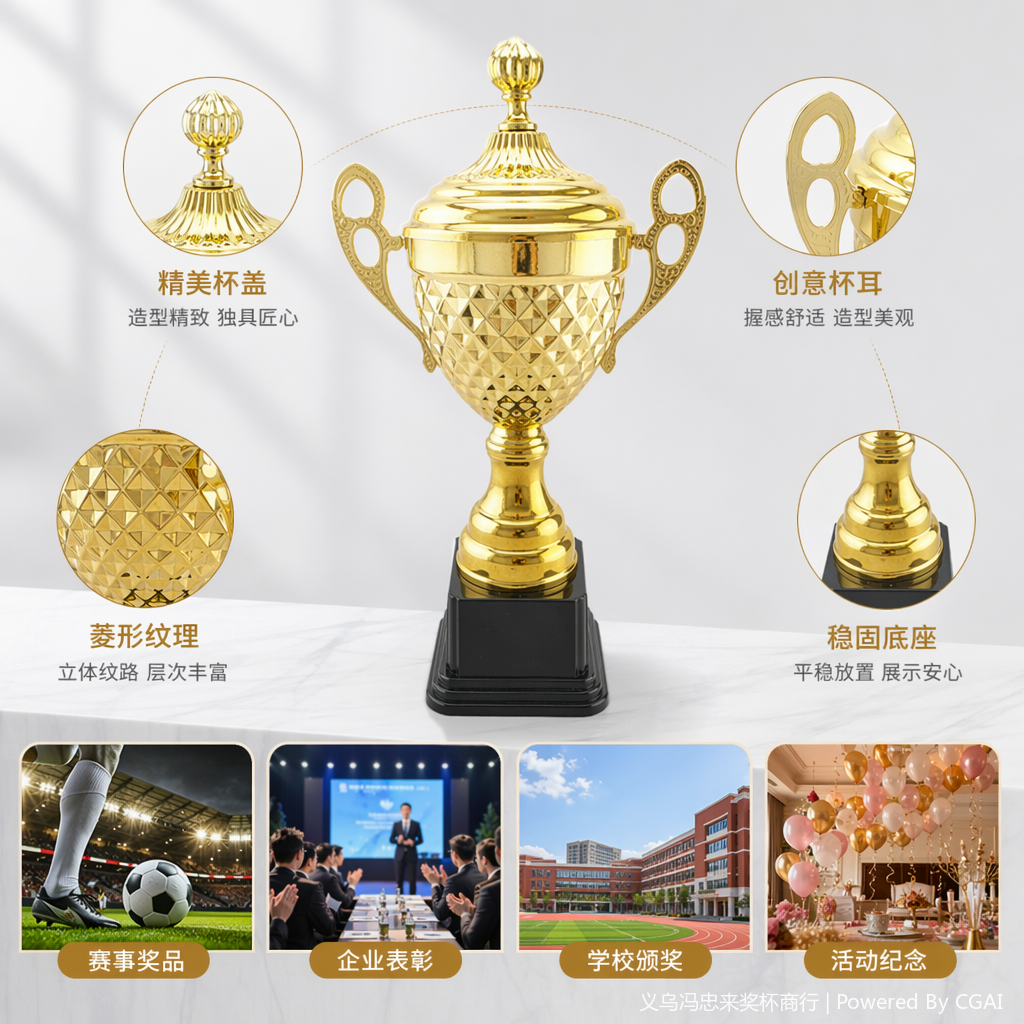 忠来英超金色水晶奖杯塑料底座大奖杯